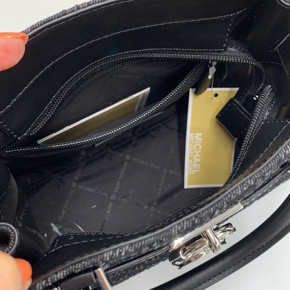 Michael Kors Hamilton Small Logo Embossed Washed Denim Satchel black color - Picture 8 of 15